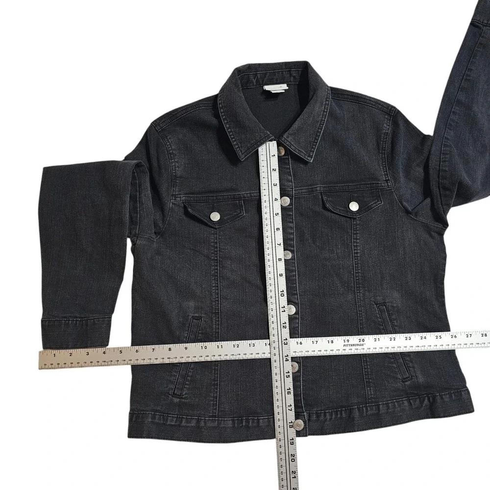 Jaclyn Smith Collection Denim Jacket Button Front‎ Black Jean Jacket XL